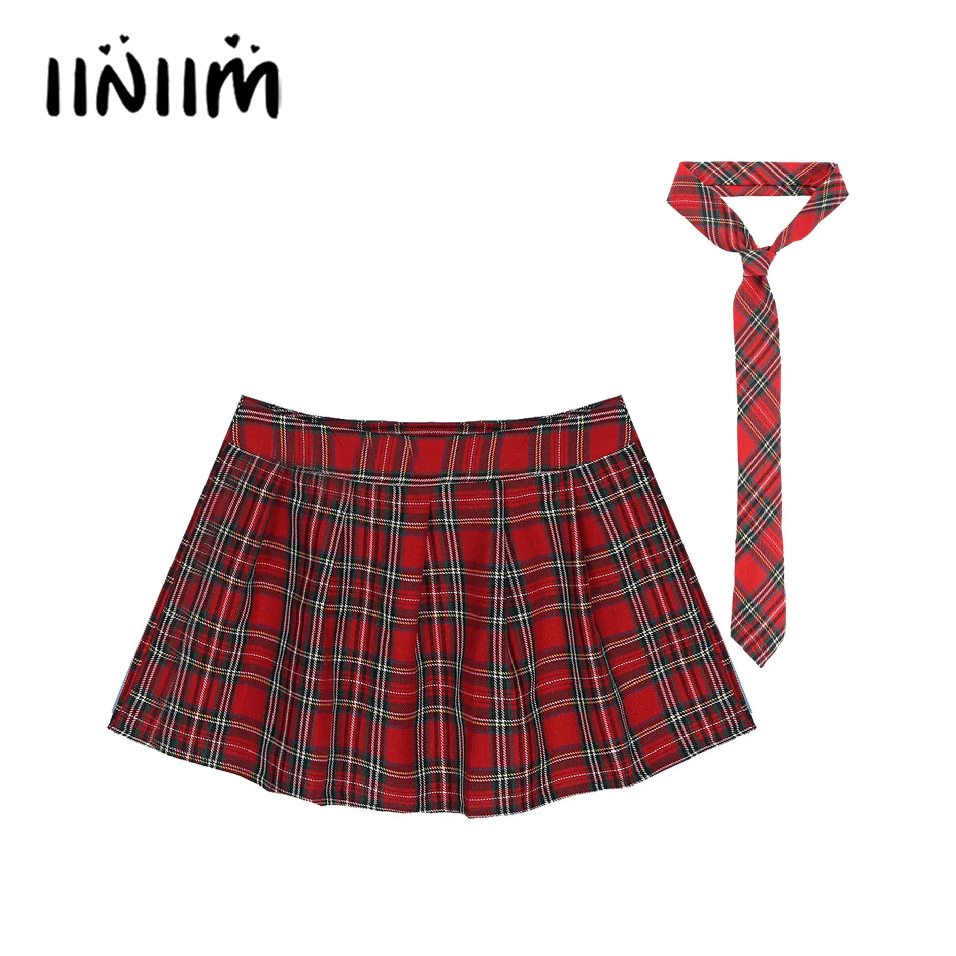 Top Trends: Women Schoolgirls Miniskirts Role Play Cosplay Costume Fancy Dress Ball Outfit Zipper Plaid Pleated Mini Skirt With Necktie Shoppable Styles