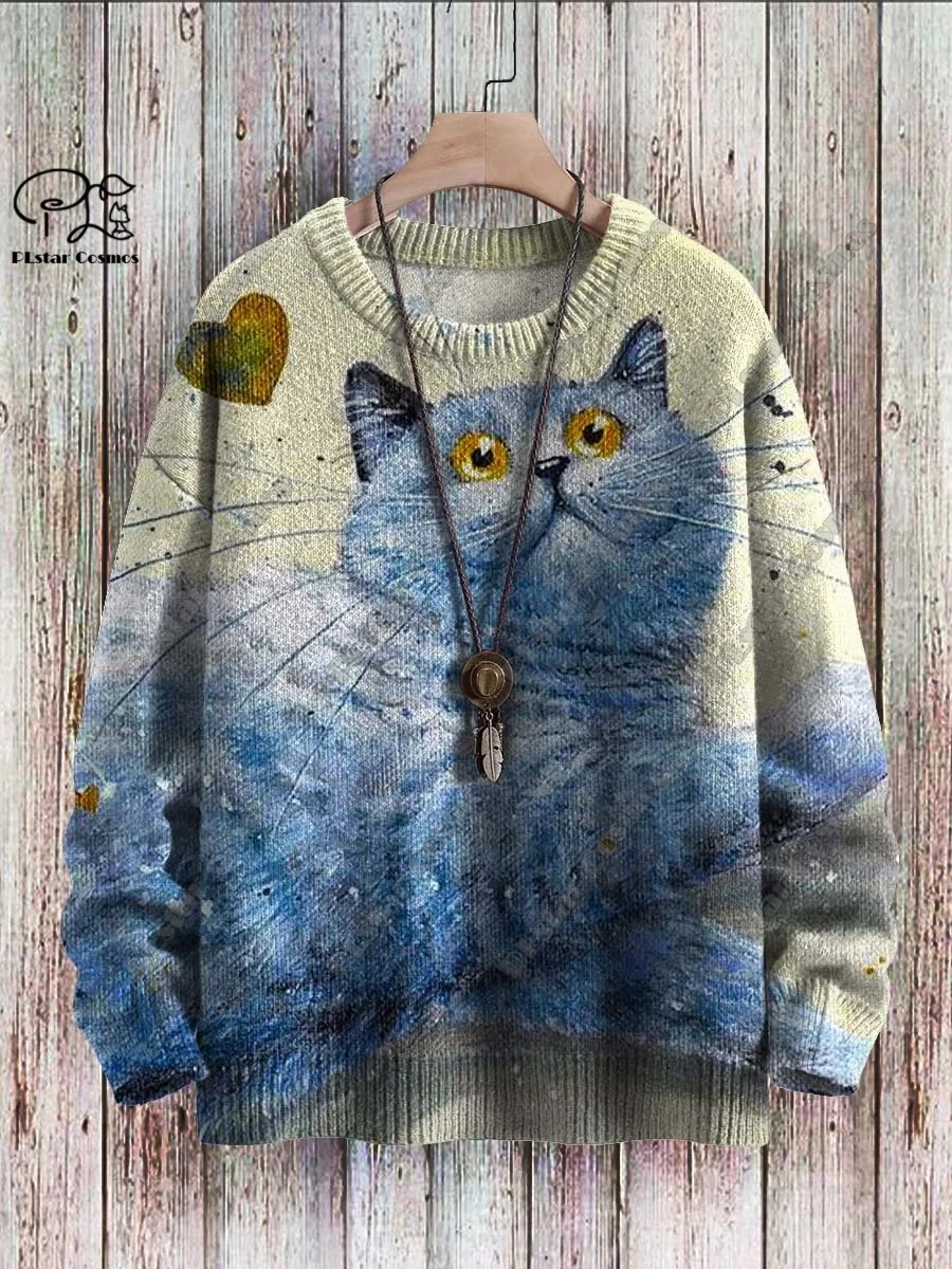 Top Trends: New Animal Series 3D Printing Retro Cute Cat Art Print Authentic Ugly Sweater Winter Casual Unisex Sweater M-4 Shoppable Styles