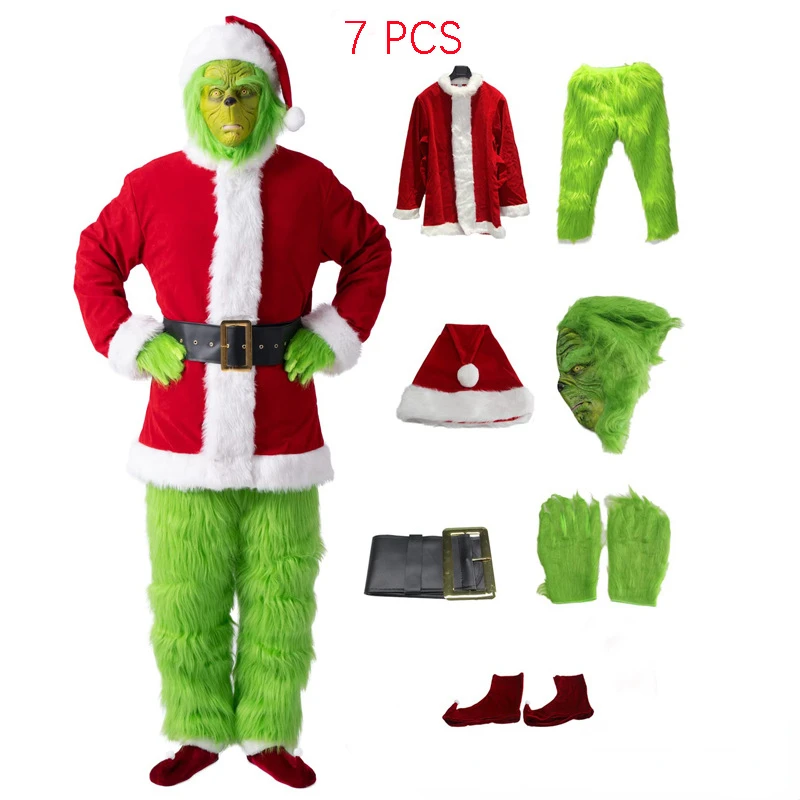 Top Trends: Christmas Green Fur Monster Santa Claus Cosplay Costume Santa Suit Women Clothes New Year Funny Xmas Outfit New Year Party Set Shoppable Styles