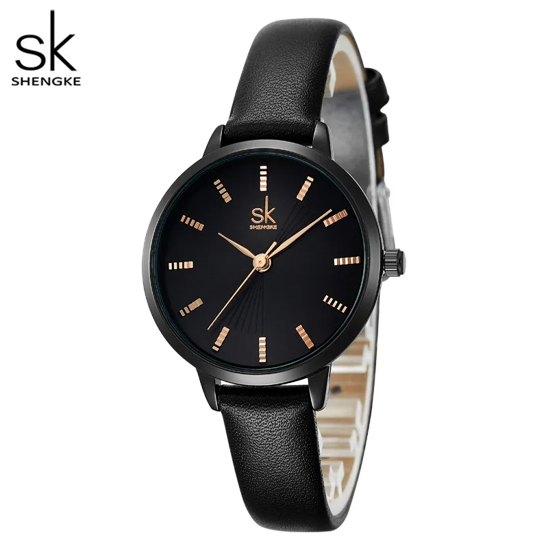 Top Trends: SHENGKE SK Top Luxury Women Watches Black Leather Strap Ladies Quartz Wristwatches Original Design Diamond Womans Clock Dropship Shoppable Styles