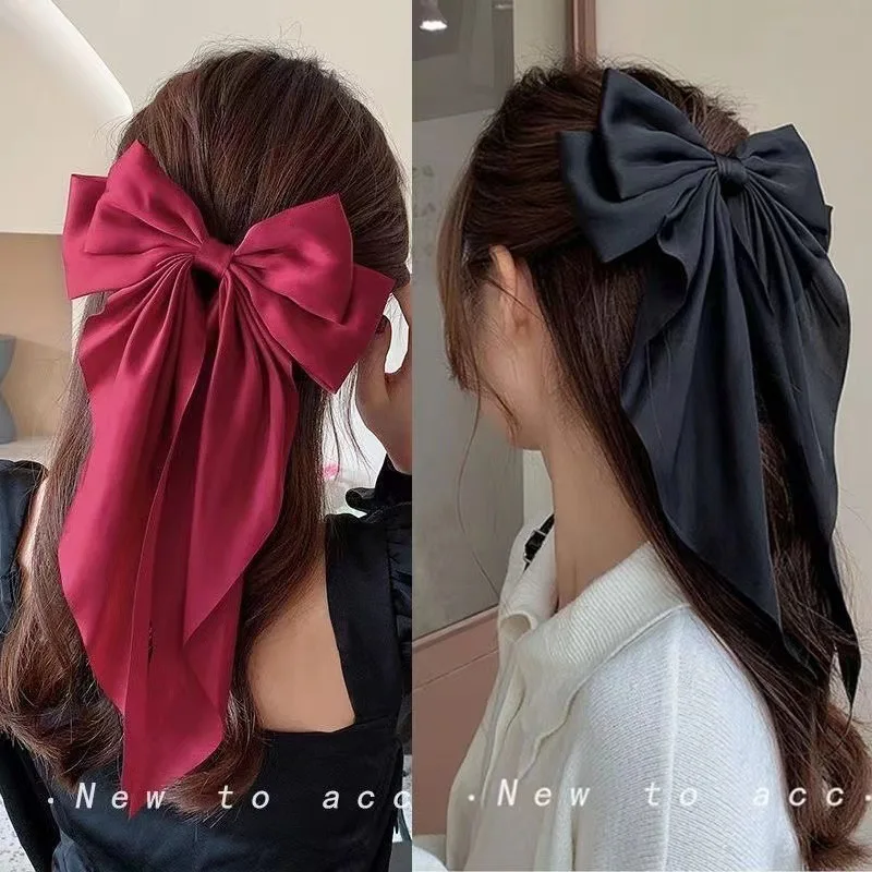 Top Trends: New Bow Ribbon Hairpin Headwear Simple Elegant Satin Spring Clip Fixed Hair Clip Retro Party Headdress Red Hair Accessories 2023 Shoppable Styles