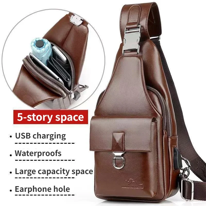 Top Trends: Men's Genuine Leather Chest Bag High Quality Shoulder Bag Fashion Travel USB Charging Crossbody Bag Business Men's Shoulder Bag Shoppable Styles