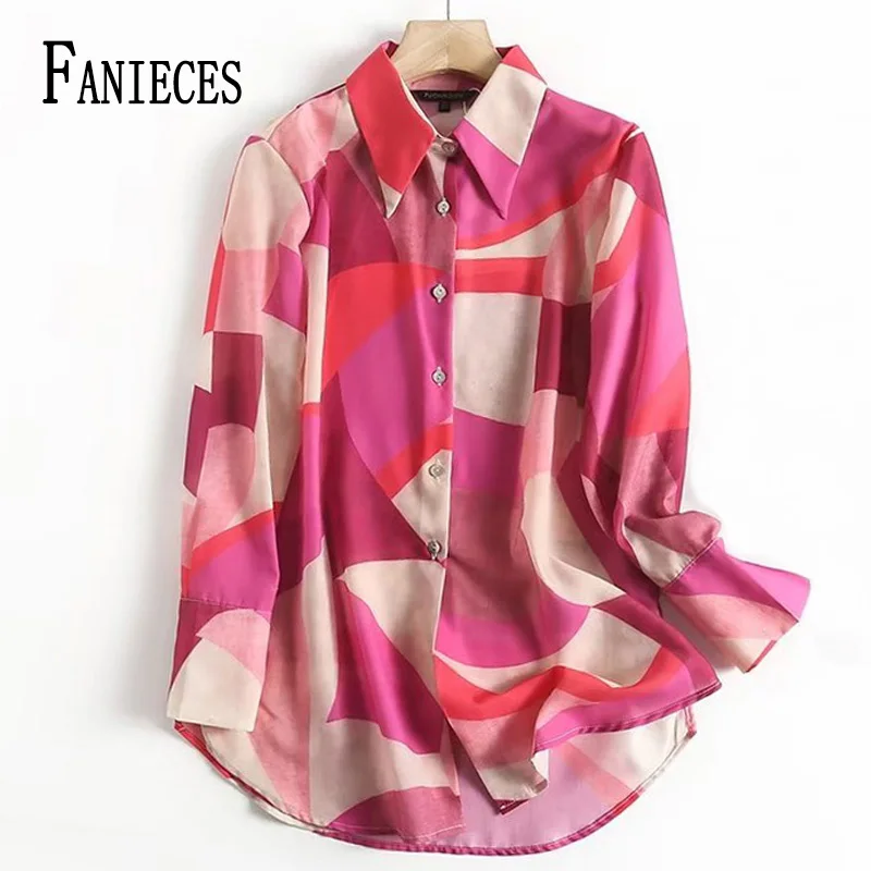 Top Trends: FANIECES Chemises Et Blouses Pink Colorblock Satin Women Shirts Spring Autumn Long Sleeve Office Ladies Blouses Tops Streetwear Shoppable Styles