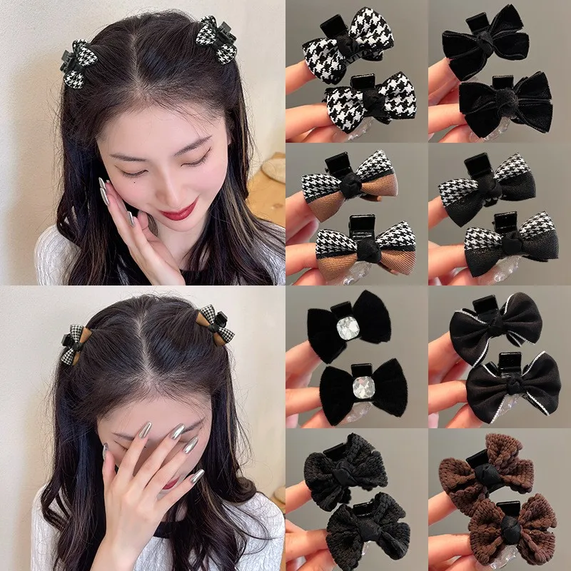 Top Trends: 2PCS / Set Bow Small Hair Claws Clips Women Girls Black Ribbon Bowknot Crab Clamps Hair Barrettes Hairpins Sweet Hair Accessories Shoppable Styles