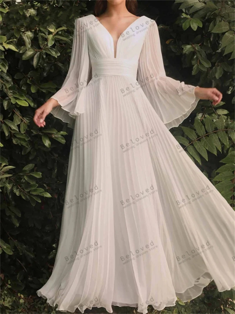 Top Trends: Simple Wedding Dresses Chiffon A-Line Bridal Gowns Flare Sleeves Robes For Formal Party Floor Length Glamorous Vestidos De Novia Shoppable Styles