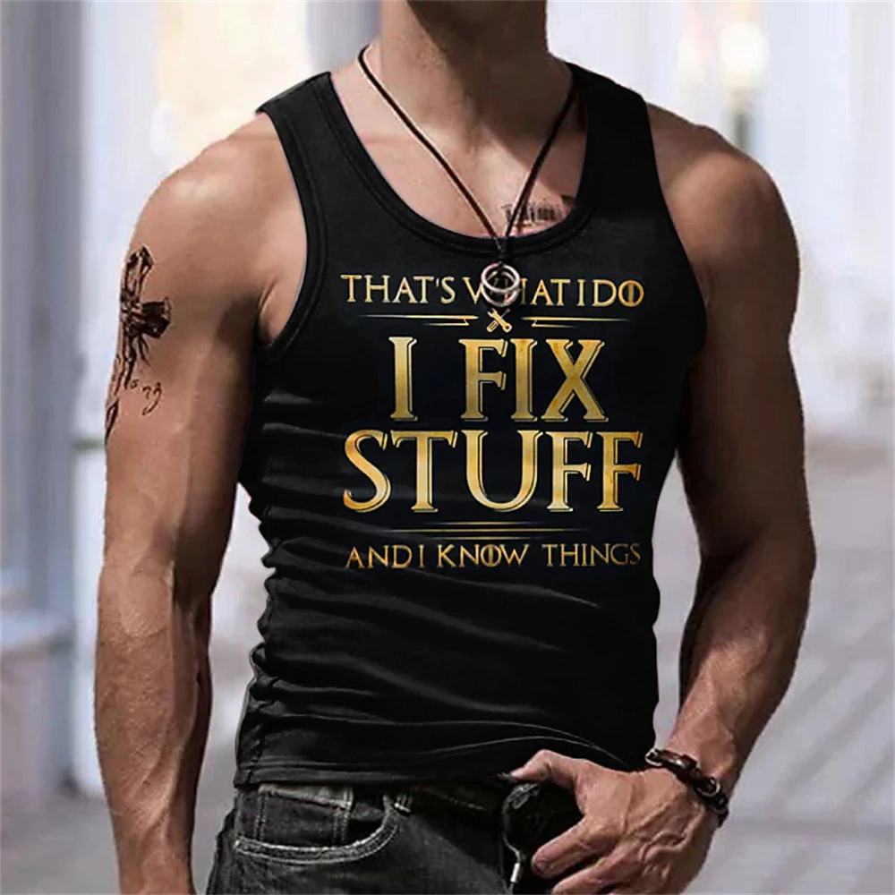 Top Trends: Men's Tank Top Sleeveless T-Shirt Pattern Letter Round Neck Clothing 3D Printing Daily Sports Fitness Summer Fashion Muscle Top Shoppable Styles