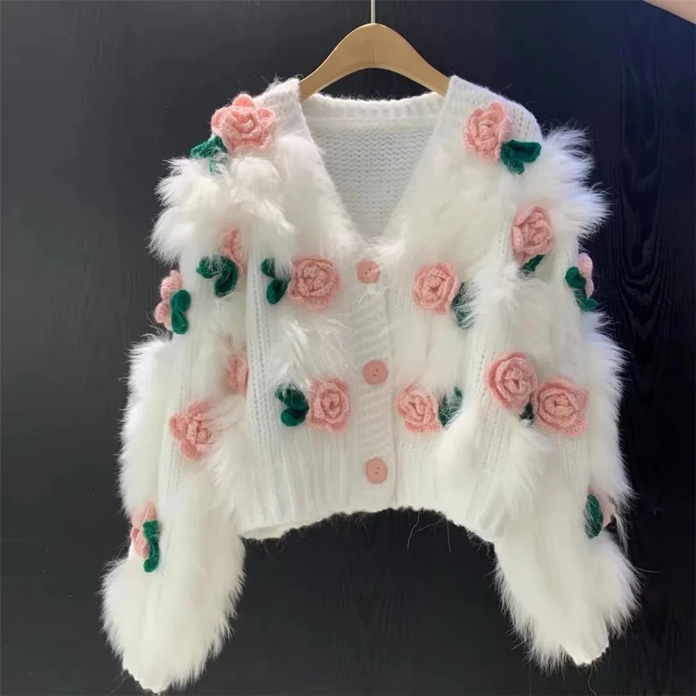 Top Trends: Y2K2024 Women'S Fashion Cardigan Spring And Autumn New High Grade Sweater Embroidered 3D Rose Knitted Top Shoppable Styles