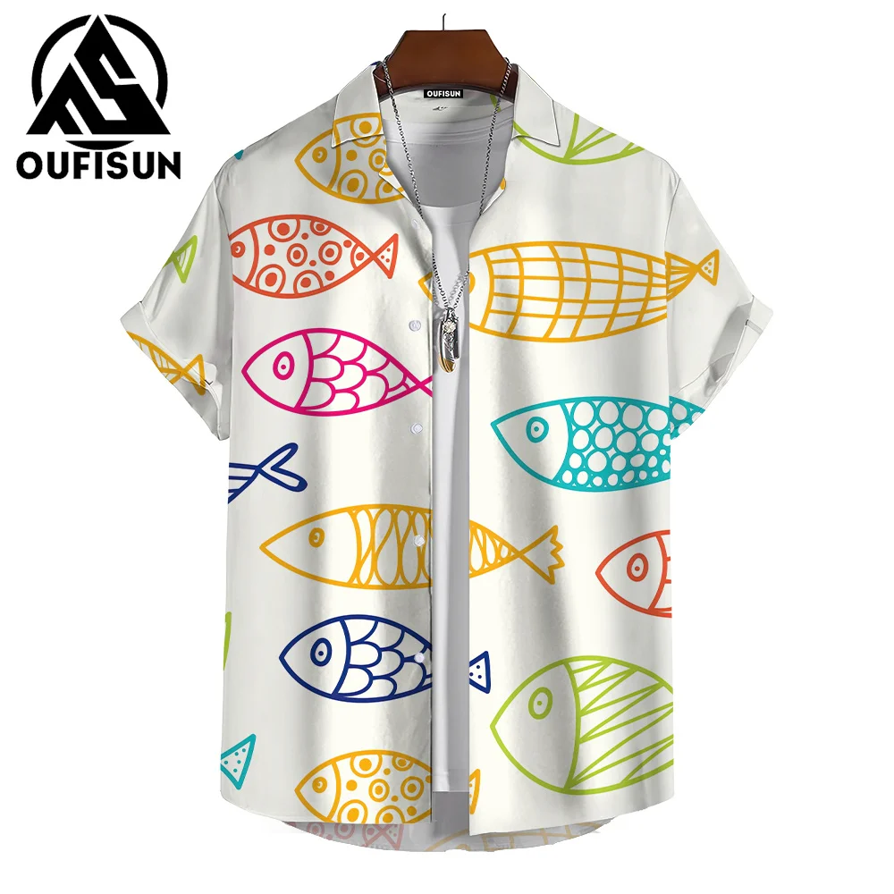 Top Trends: Summer Men's T Shirt 3d Fish Print Casual Short Sleeve Lapel Tops Button Shirt Fashion Streer Oversized Blouse Outdoor Sportwear Shoppable Styles