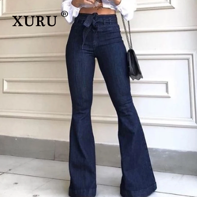 Top Trends: XURU-Europe And The United States New Wide-legged Jeans Women's, High-waisted Hip Tie Jeans N3-9911 Shoppable Styles