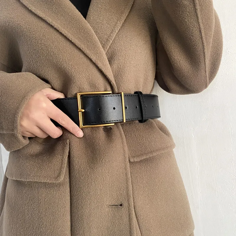 Top Trends: Fashion Women Wide Belt Vintage Gold Big Metal Pin Buckle Waistbands Female Black PU Leather Belts Dress Coat Waist Corset Strap Shoppable Styles - Image 4