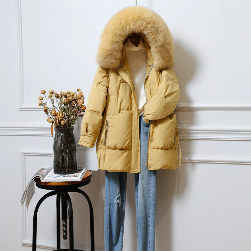 Top Trends: Women 2021 Down Jacket Women Winter New Hooded Fur Collar Mid-length Thick Winter Waist Korean Version Loose Coat Shoppable Styles