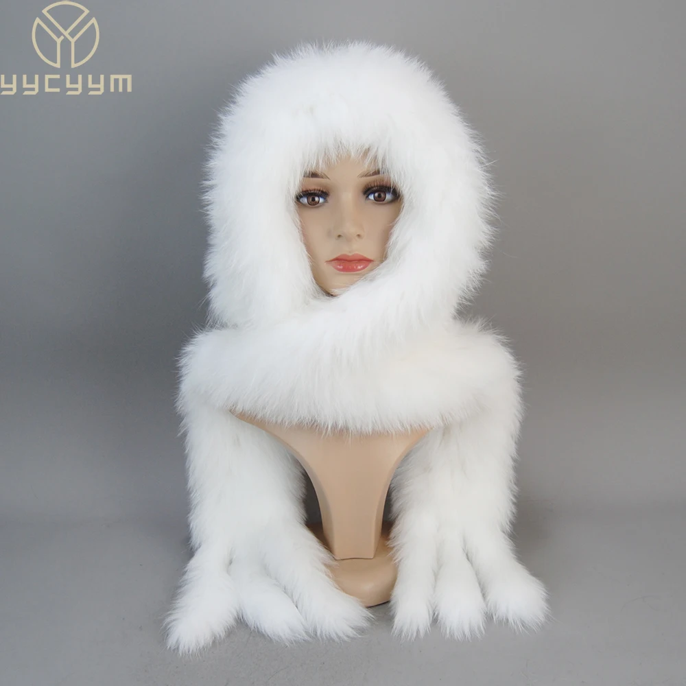 Top Trends: 2024 New Winter Women Natural Fox Fur Hats&amp;Scarves Lady Warm Fluffy Real Fox Fur Hat&amp;Scarf Luxury Knit Genuine Fur Hooded Scarfs Shoppable Styles