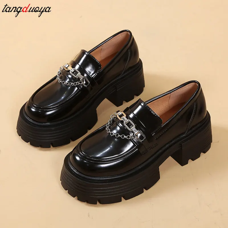 Top Trends: Platform Loafers Female Shoes Women Fashion Mary Janes Round Toe Loafers Oxfords Platform Casual Chain Ladies Heels Mary Janes Shoppable Styles