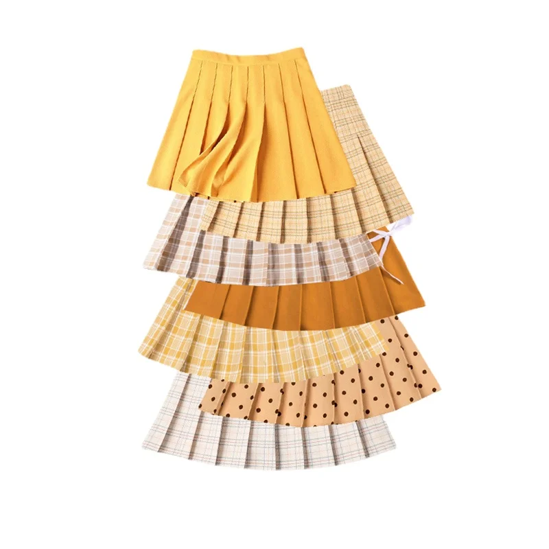 Top Trends: Women Pleated Skirt Summer High Waist Lady Dance Mini Skirts Harajuku Preppy Style Female Plaid Skirts Yellow Tennis Skirts Shoppable Styles