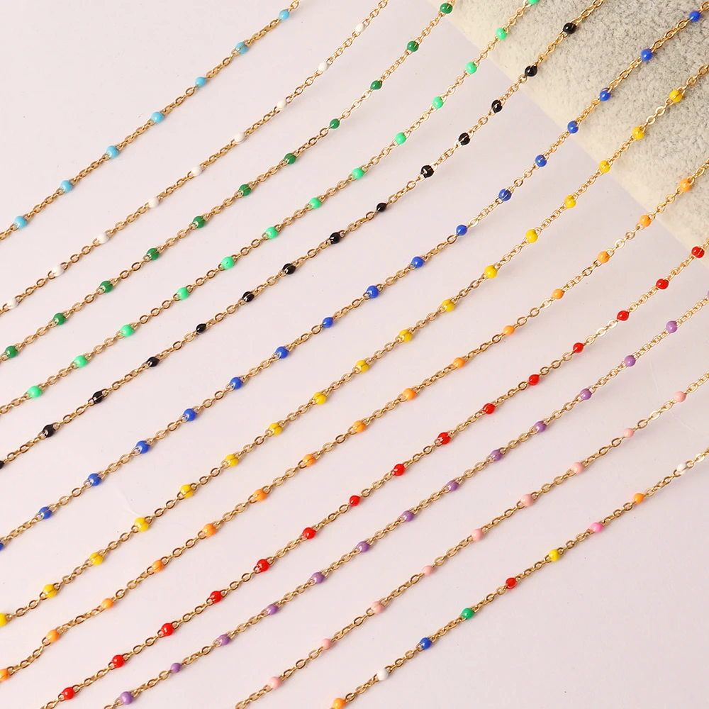 Top Trends: 1Meters Stainless Steel Beads Chain Gold Bohe Colorful Chain Enamel Satellite Beaded Cable Ball DIY Making Necklace Bracelet Shoppable Styles