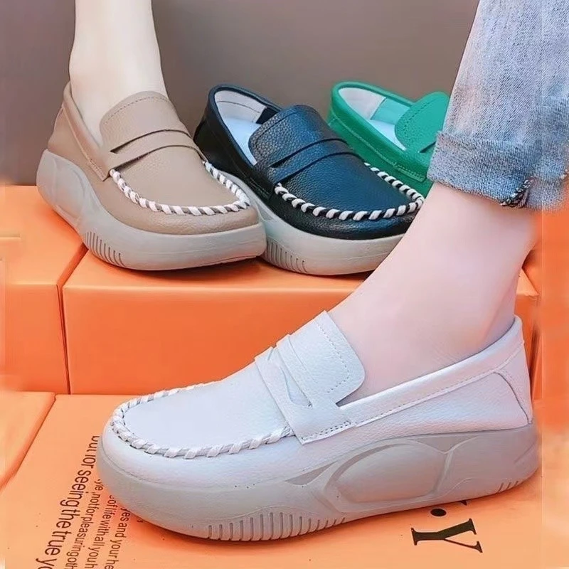 Top Trends: Thick-soled Casual Slip-on Loafers Women 2022 Spring And Autumn New Comfortable Soft-soled Color-blocking Women&#039;s Shoes Shoppable Styles