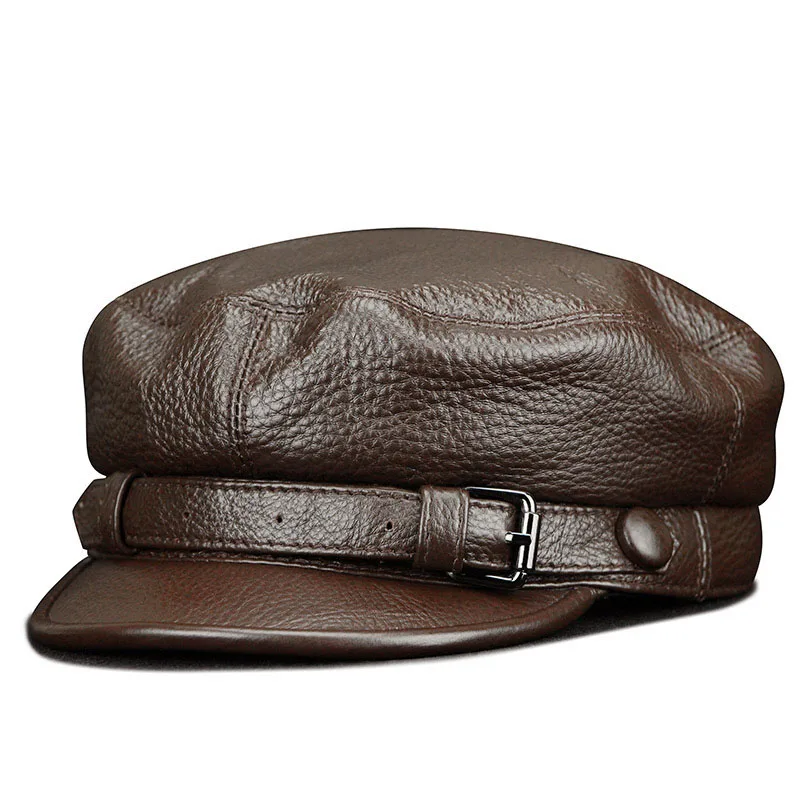 Top Trends: Autumn Real Cow Leather Retro Visor Hat For Men British Style Top Grade Newsboy Cap Street Fashion Soft Touch Bucket Women Hat Shoppable Styles