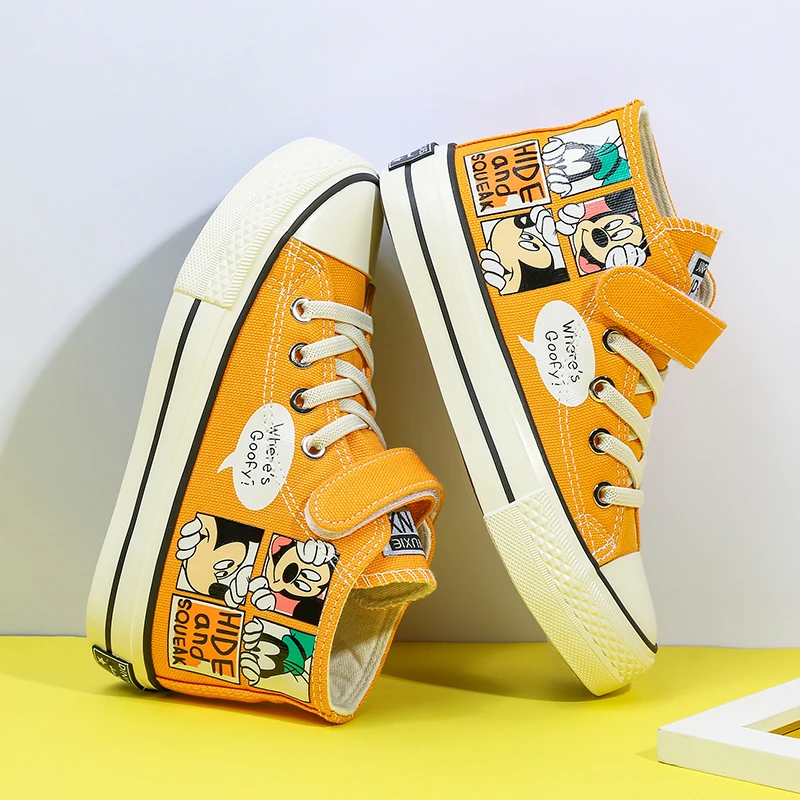 Top Trends: Hot Sale Fashion Cute Cartoon Kids Sneakers Yellow Children Canvas Sneakers Boy Girl High Top Canvas Shoes Basket Enfant Fille Shoppable Styles