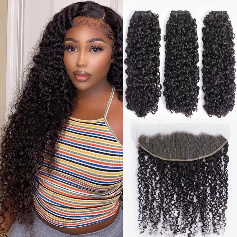 Top Trends: Brazilian Kinky Spirals Curly Bundles With Frontal 10A Double Drawn Pixie Curl Human Hair Extension Weave With Frontal Closure Shoppable Styles