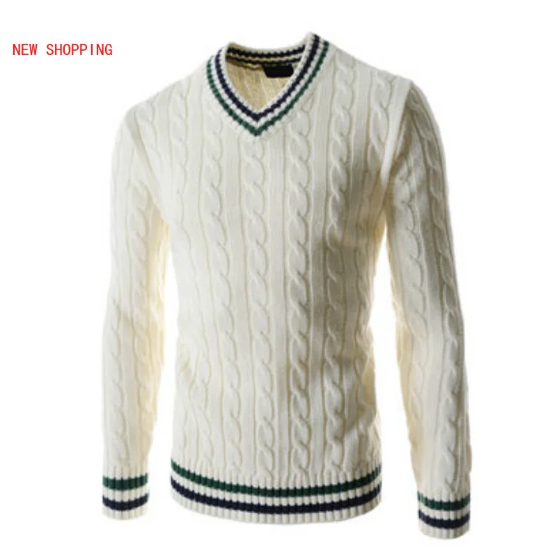 Top Trends: 2023 New Knitted Pullover Man Knit Sweater Casual V-neck Men's Winter Clothing Slim Fit Korean Tops Vintage Thick Sweaters White Shoppable Styles