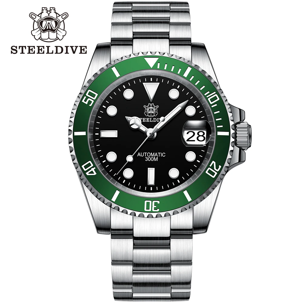 Top Trends: STEELDIVE SD1953 Black Dial Green Ceramic Bezel NH35 Automatic Watch 300M Waterproof Sapphire Glass Men Dive Watches Shoppable Styles