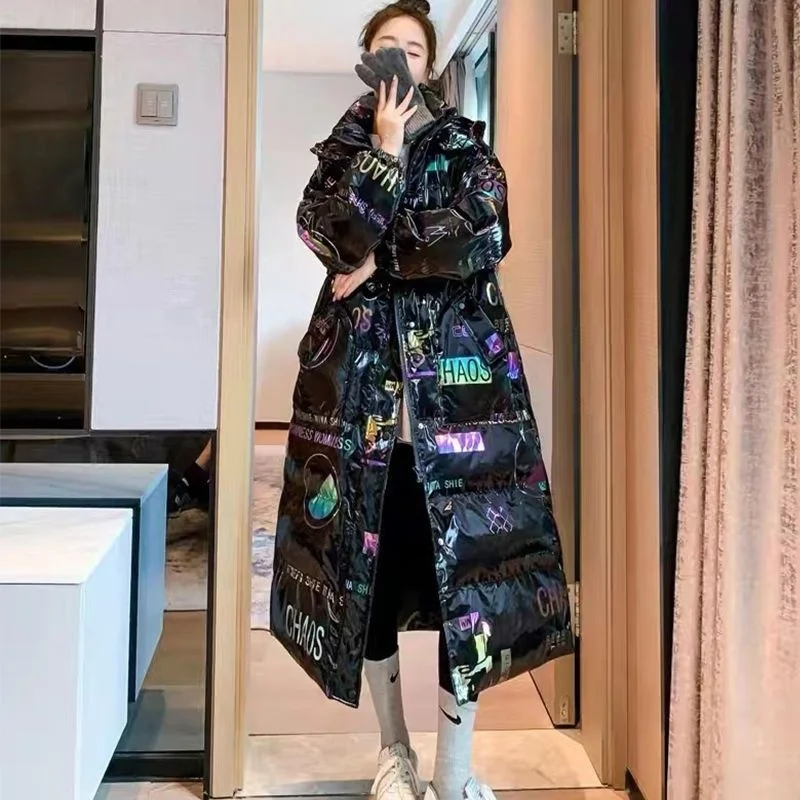 Top Trends: Cotton Coat Women&#039;s New Laser Bright Face Colorful Wash Free Printing Loose Down Cotton Coat Knee Length Laser Cotton Coat Women Shoppable Styles