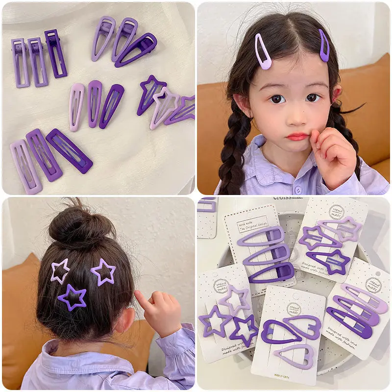 Top Trends: 3pcs Children Purple Hair Clip Geometry Star Heart Ornament Hair Clips Baby Girls Sweet Barrettes Hairpins Kids Hair Accessories Shoppable Styles