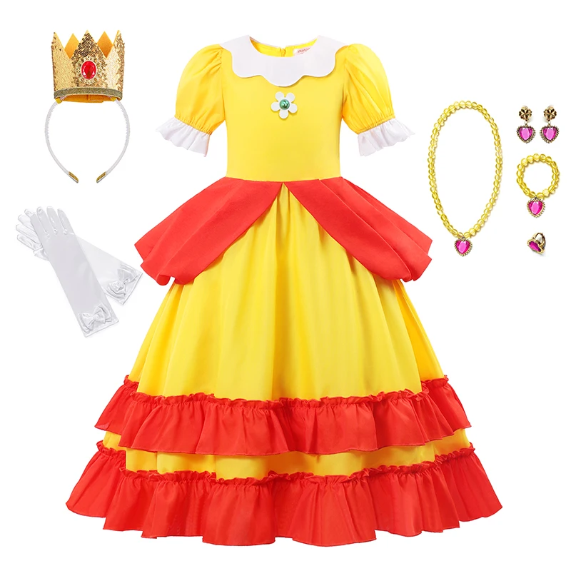 Top Trends: Daisy Princess Dress For Girl Yellow Halloween Cosplay Costume Children Stage Performance Clothes Kids Carnival Fancy Clothes Shoppable Styles