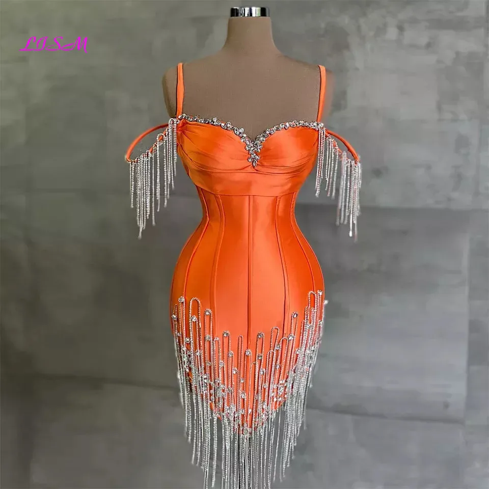 Top Trends: Orange Mermaid Short Prom Dresses Luxury Crystals Tassel Mini Cocktail Dress For Black Girls Graduation Birthday Party Gowns Shoppable Styles