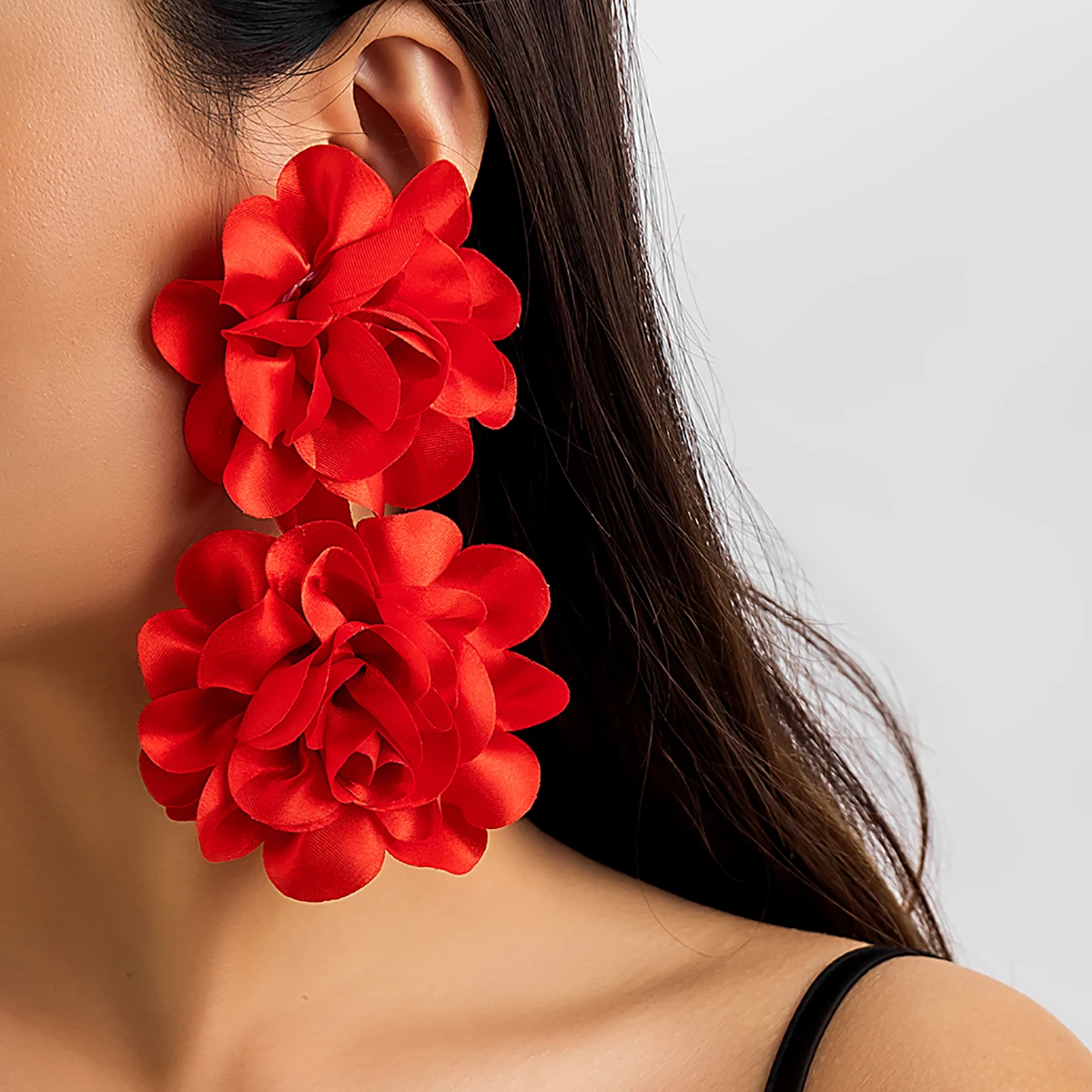 Top Trends: Exaggerated Large Fluffy Fabric Flower Earrings For Women Trendy Charms Wedding Big Drop Earrings 2023 Fashion Jewelry Female Shoppable Styles