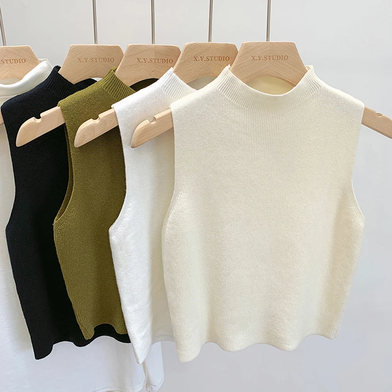 Top Trends: 1PC Fashion Half Turtleneck Knitted Tank Top Summer Women Casual Solid Color Sleeveless Vest Shoppable Styles