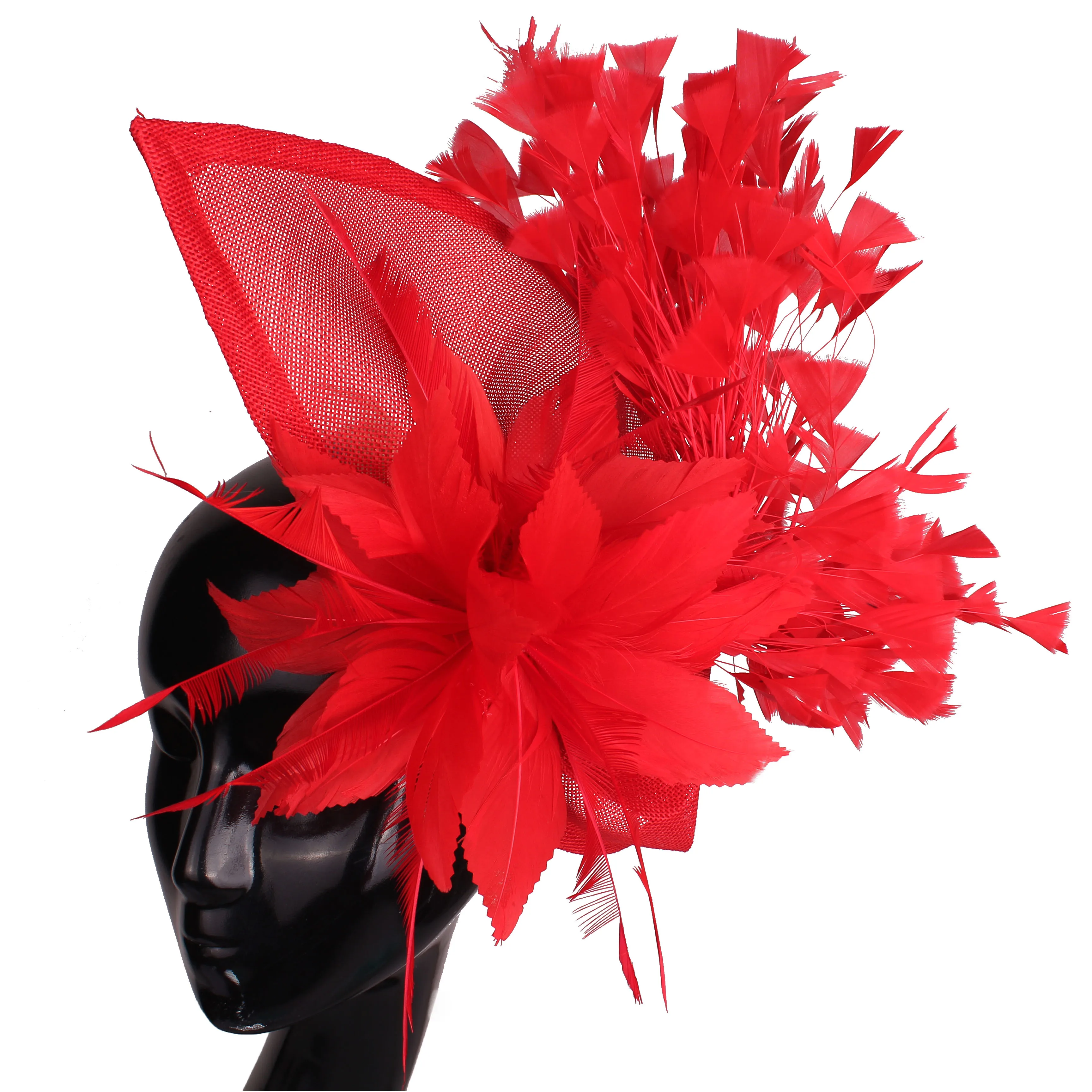 Top Trends: Elegant Red Wedding Headwear Imitation Sinamay Women Fascinator Hat Feather Bride Hair Accessories Vintage Headdress For Lady Shoppable Styles