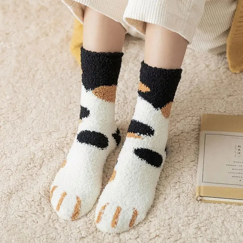 Top Trends: Cat Women Warm Paw Fuzzy Socks Fluffy Thermal Cat Paw Woman Embroidery Thicken Cotton Plush House Floor Socks Sleeping Cartoon Shoppable Styles - Image 2