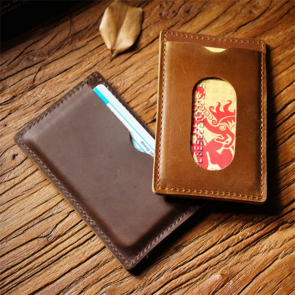 Top Trends: Simple Card Holder With 2 Card Slots Crazy Horse Leather Men Business Card Holder Customizable Wholesale Shoppable Styles