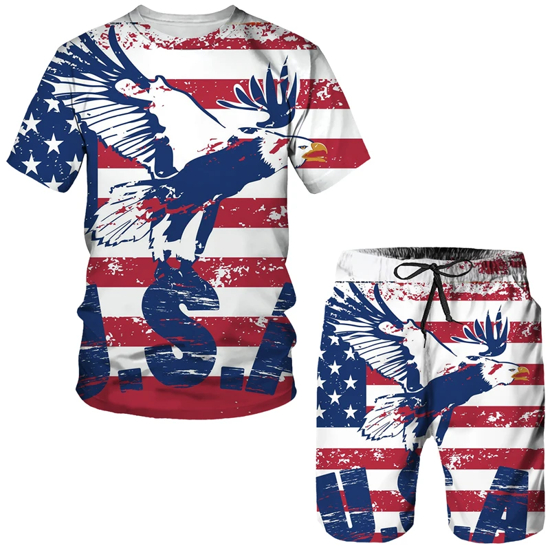 Top Trends: U.S.A / Israel National Emblem 2 Piece Sets Tracksuit Men's Oversized Clothes 2022 Summer Beach Style 3D Printed Men Suit Tshirt S Shoppable Styles