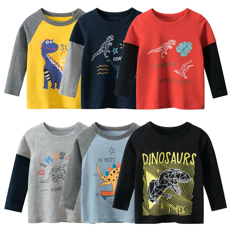 Top Trends: 2024 Cartoon Dinosaur Boys Long Sleeve T Shirt For 2-9Years Old Cotton Children Kids Boys Tops Tees T Shirt Spring Autumn Cotton Shoppable Styles