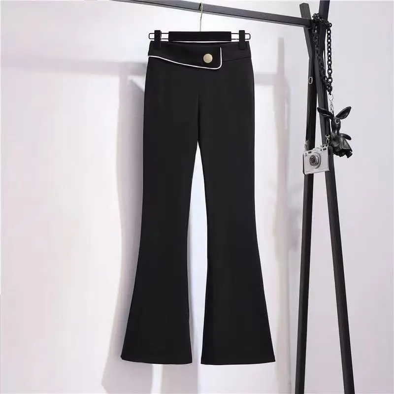 Top Trends: Korean Simple Office Lady Black Flare Pants Women Spring Autumn New Solid Elastic High Waist Slim Casual Versatile Suit Trousers Shoppable Styles