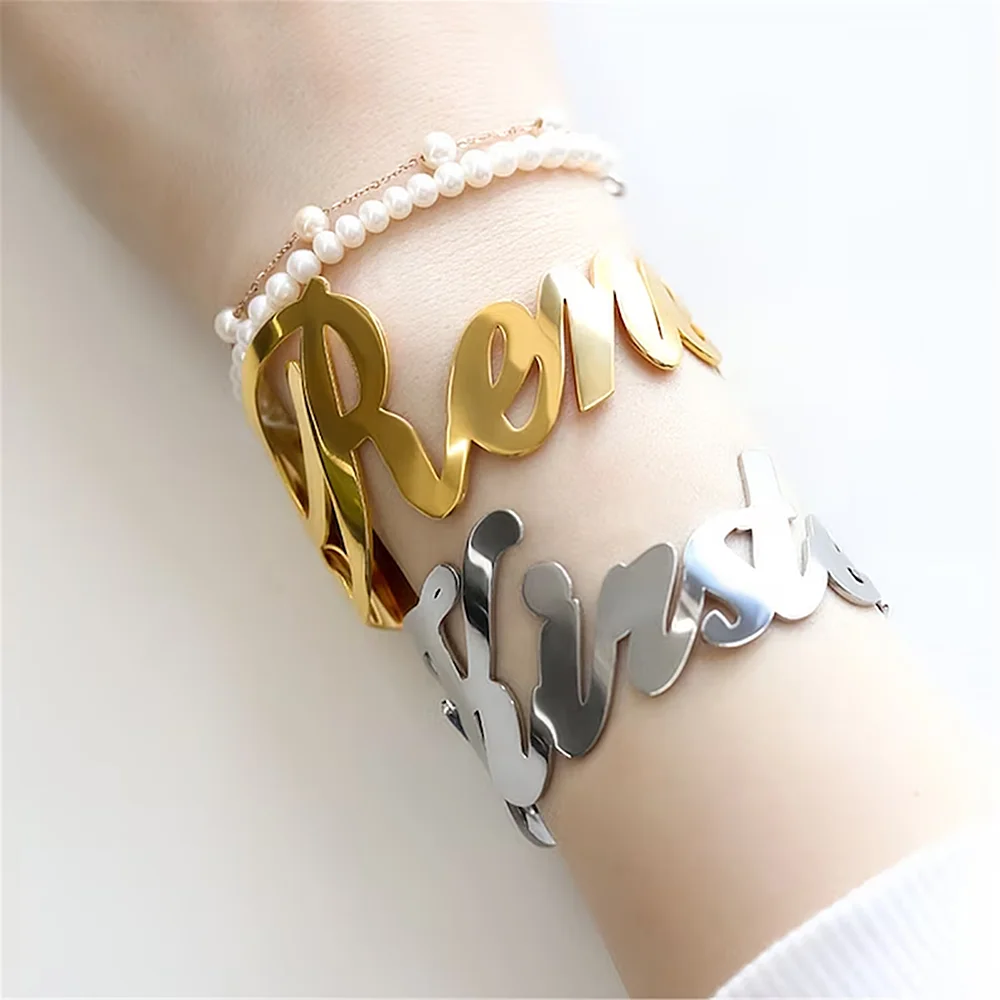 Top Trends: Custom Name Women Bangle Stainless Steel Fashion Jewelry Personalized Letter Adjustable Big Bangle Christmas Gift For Girlfriend Shoppable Styles