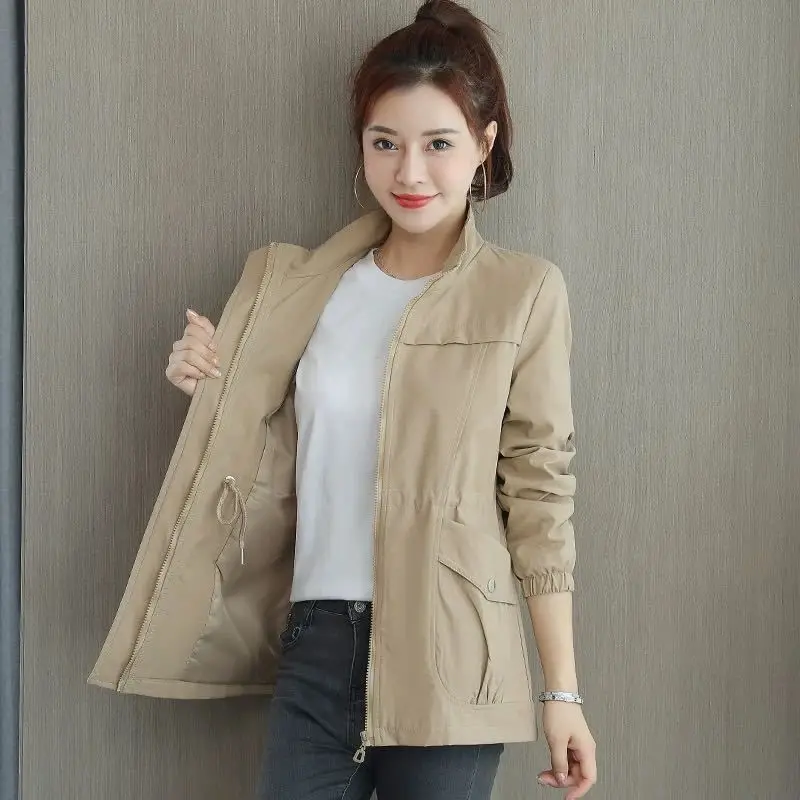 Top Trends: Women Spring And Autumn New Stand Collar Zipper Trench Solid Color Pockets Splicing Cultivation Appears Thin Long Sleeves Coat Shoppable Styles