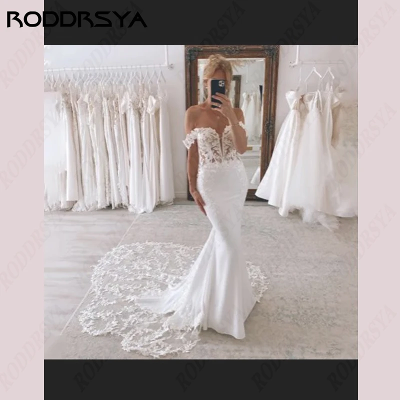 Top Trends: RODDRSYA Mermaid Wedding Dress Women Strapless Vestidos De Novia Appliques Lace Tulle Bridal Gown Luxury Sweep Train Bride Party Shoppable Styles