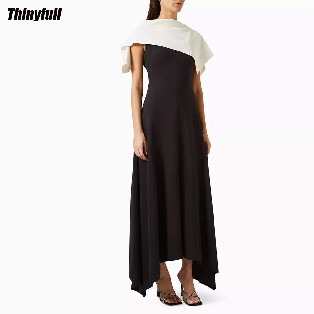 Top Trends: Thinyfull Black / White A-line Arab Prom Dresses Sleeveless Evening Party Gown Split Dubai Outfit Formal Occasion Dress Shoppable Styles