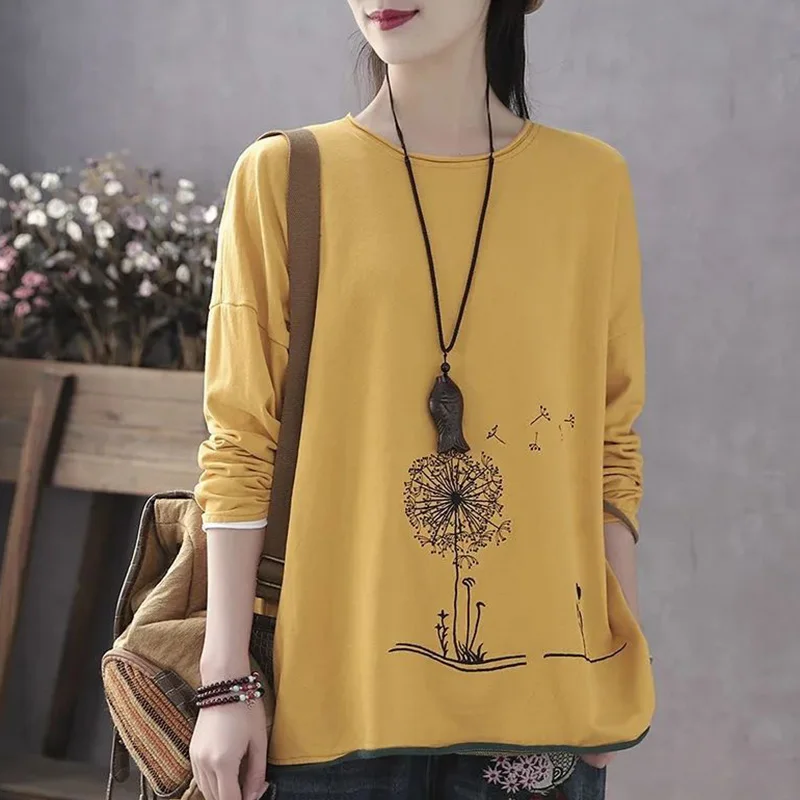 Top Trends: Fashion O-Neck Printed Spliced Loose Korean T-Shirt Female Clothing 2023 Autumn New Oversized Casual Pullovers Commute Tee Shirt Shoppable Styles