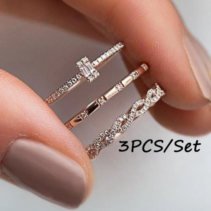 Top Trends: 3PCS / Set Ring Set For Women Charm Rings Exquisite Zircon Engagement Wedding Rings Rose Gold Plated Rings Party Gifts Jewelry Set Shoppable Styles - Image 5