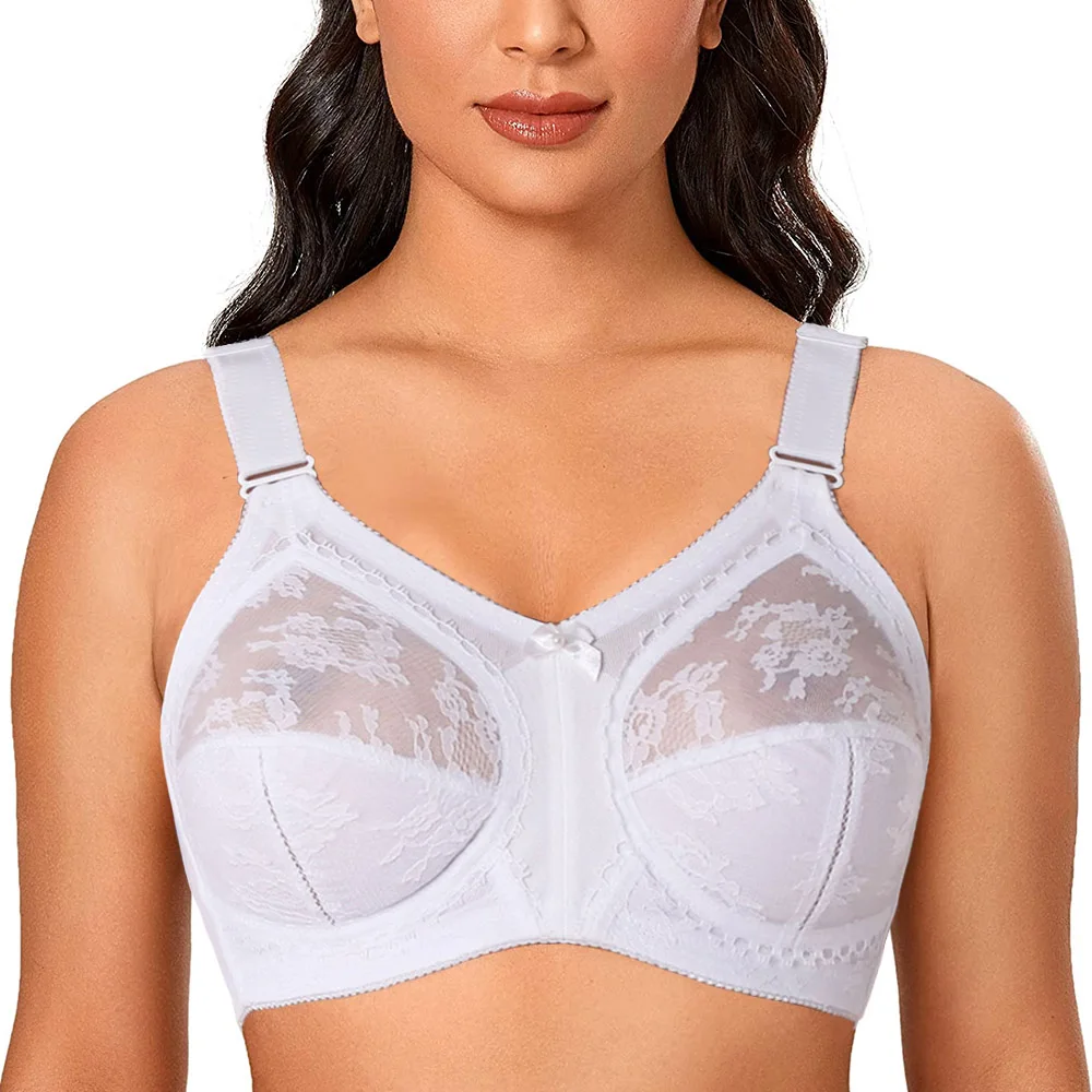 Top Trends: White Big Minimizer Bras Plus Size Lace Bra For Women Unlined Full Coverage Ultra Thin Wireless Adjusted-straps D E F G H I Shoppable Styles