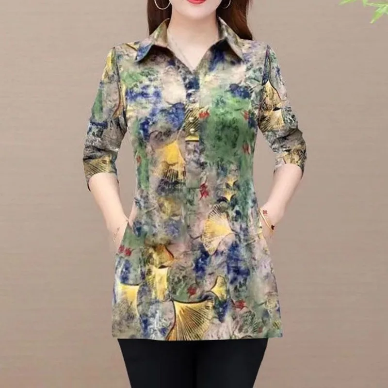 Top Trends: Women's Pullover Printing Shirt Female Spring And Autumn New 2023 Fashion Midi Long Sleeve Button Polo Neck Slim Bottom Shirt Shoppable Styles