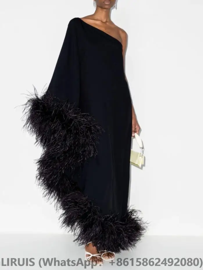 Top Trends: Black Evening Dresses With Feathers فساتين السهرة Sheath Floor Length Prom Dress Robe De Soirée For Women Shoppable Styles