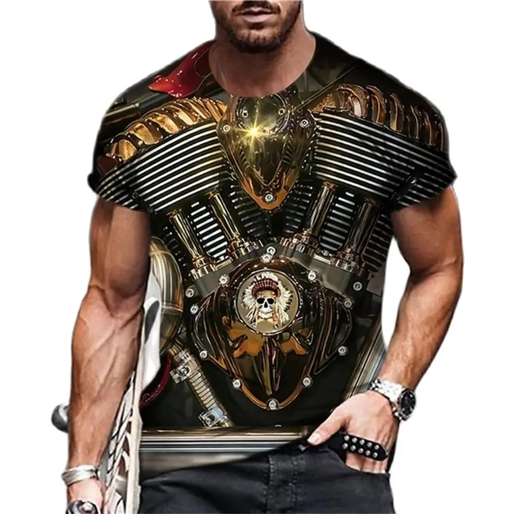 Top Trends: Summer Men'S Casual Retro Motorcycle Mechanical Sports Style T-Shirt 3d Printed O Collar Short Sleeve Fashion Personality Top Shoppable Styles