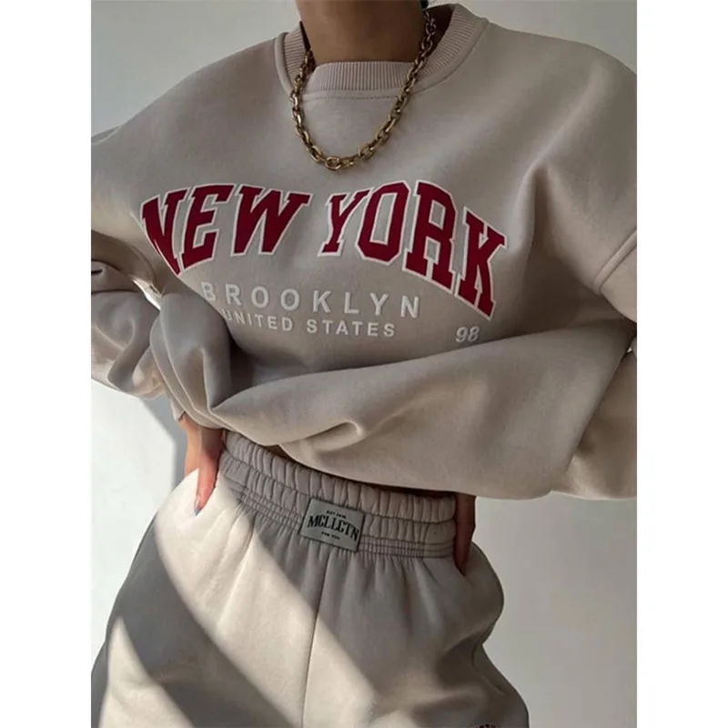 Top Trends: Autumn Winter Women Letter Print Tracksuit 2023 Loose Pants Two Piece Sets Female Casual O-neck Sweatshirt Sportswear Outfits Shoppable Styles