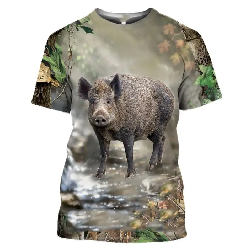 Top Trends: 3D Wild Boar Print T Shirt For Men Outdoor Jungle Hunt Reed Camouflage T-Shirt Casual O-neck Short Sleeve Funny Deer Pattern Tee Shoppable Styles