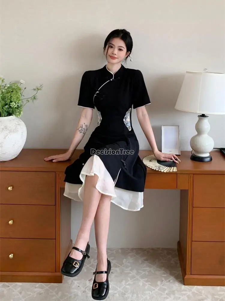 Top Trends: 2024 Chinese Improved Hanfu Cheongsam Dress Women A Line Qipao New Fashion Style Short Sleeve Casual Daily Lady Cheongsam Dress Shoppable Styles - Image 6